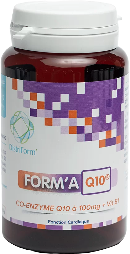 Form’A Q10 – 60 gélules Form’A Q10 Distriform' – Flacon de 60 gélules associant 100 mg de Coenzyme Q10 et de la Vitamine B1 pour une fonction cardiaq