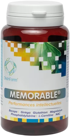 Mémorable – 60 gélules Mémorable Distriform' – Flacon de 60 gélules au Bacopa monnieri, Ginkgo biloba, Magnésium bisglycinate et Vitamines B