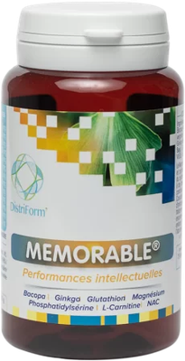 Mémorable – 60 gélules Mémorable Distriform' – Flacon de 60 gélules au Bacopa monnieri, Ginkgo biloba, Magnésium bisglycinate et Vitamines B