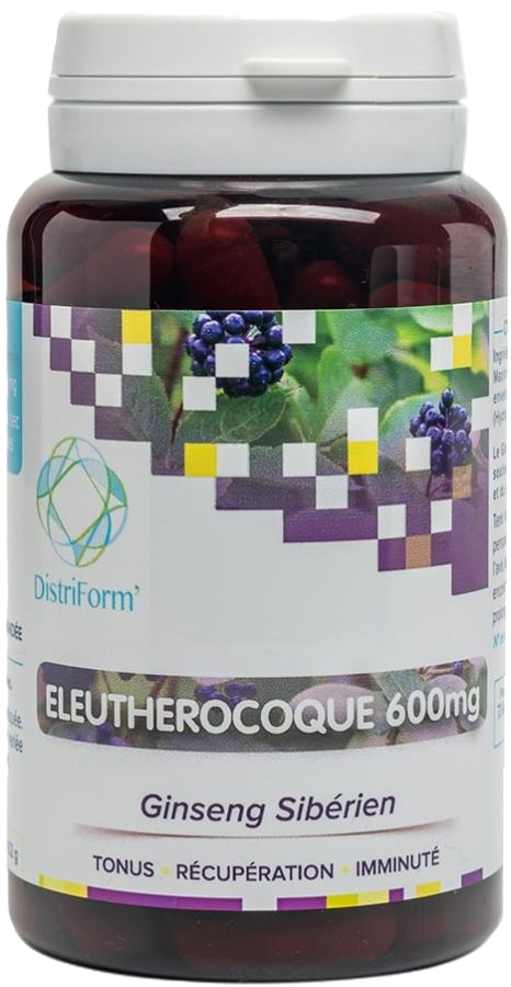 Éleuthérocoque 600 mg – 90 gélules Éleuthérocoque Distriform' – Flacon de 90 gélules de ginseng sibérien, extrait de racine à 0,8 % d'éleuthérosides.