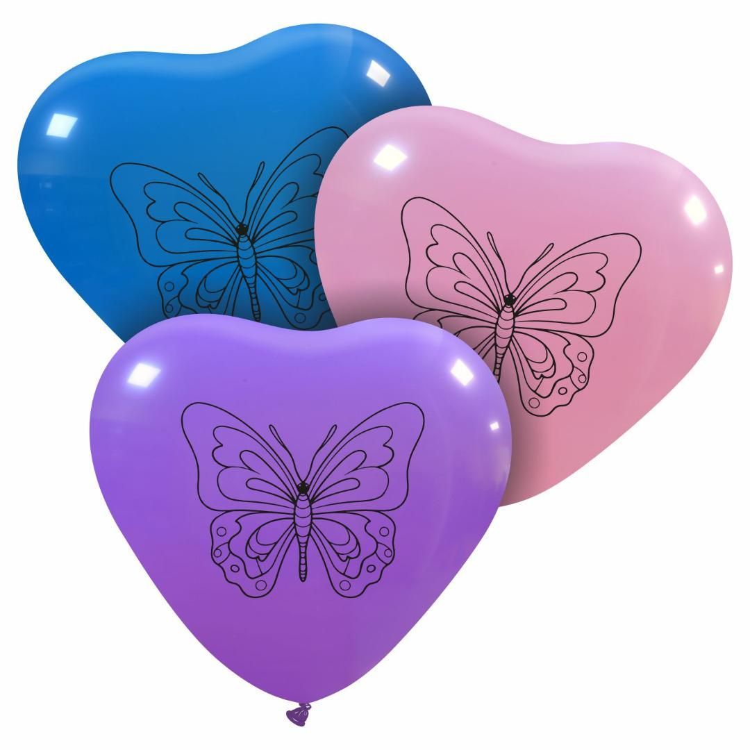 7 inch Butterfly Heart Custom Printed Latex (Assorted)
