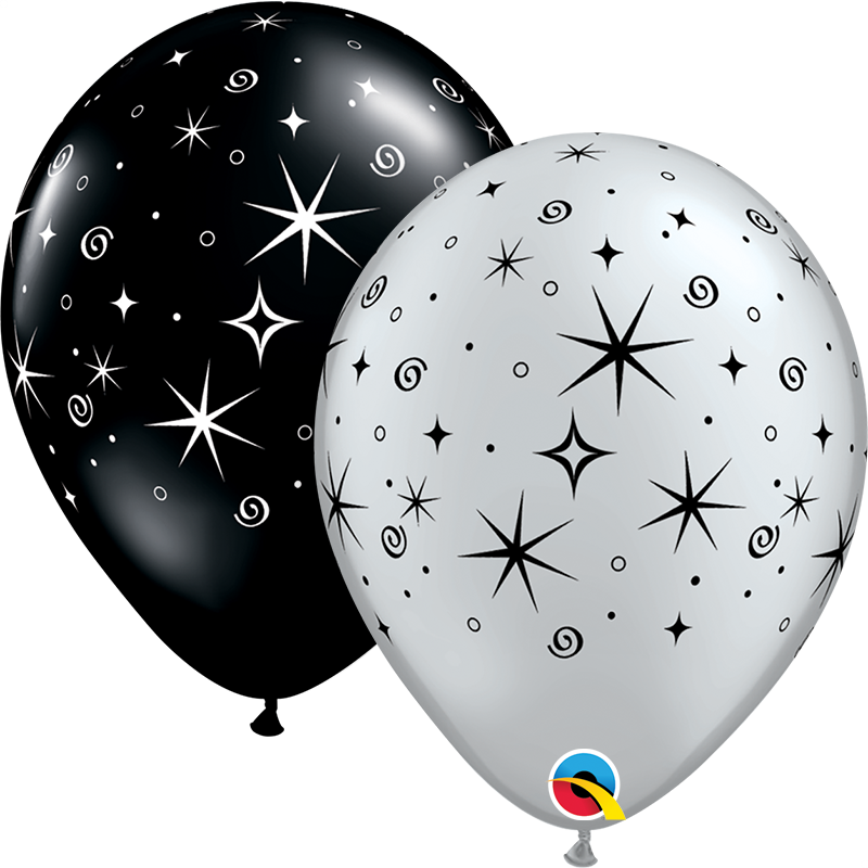 11 inch Sparkles & Swirls Black & Silver Qualatex