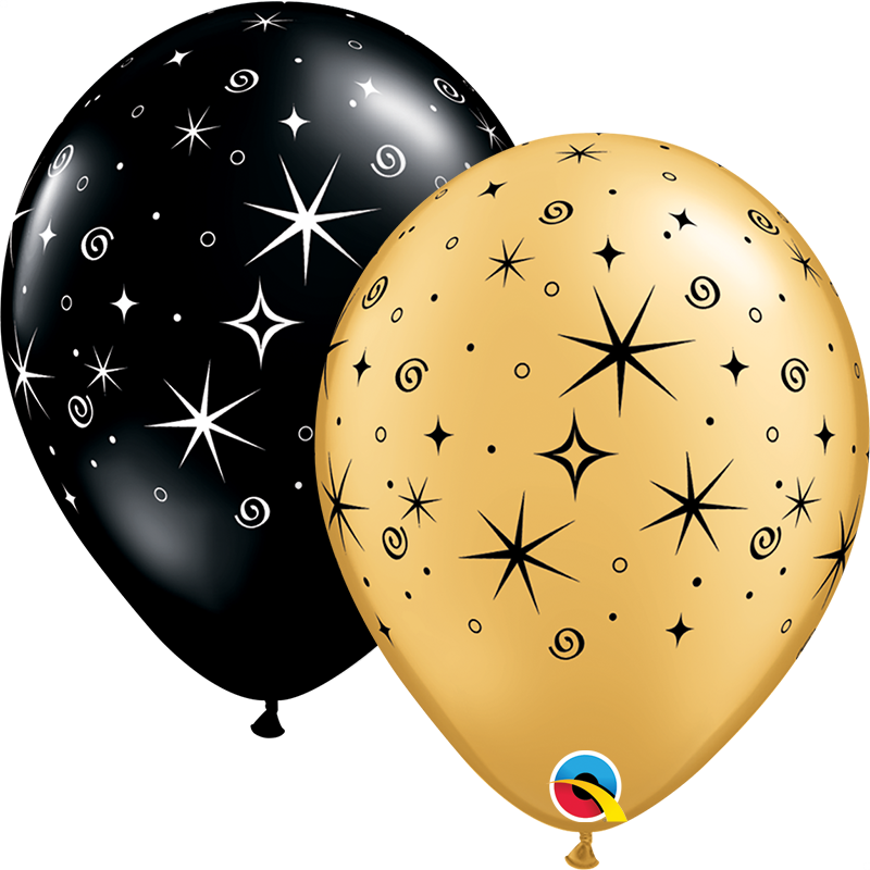 11 inch Sparkles & Swirls Black & Gold Qualatex