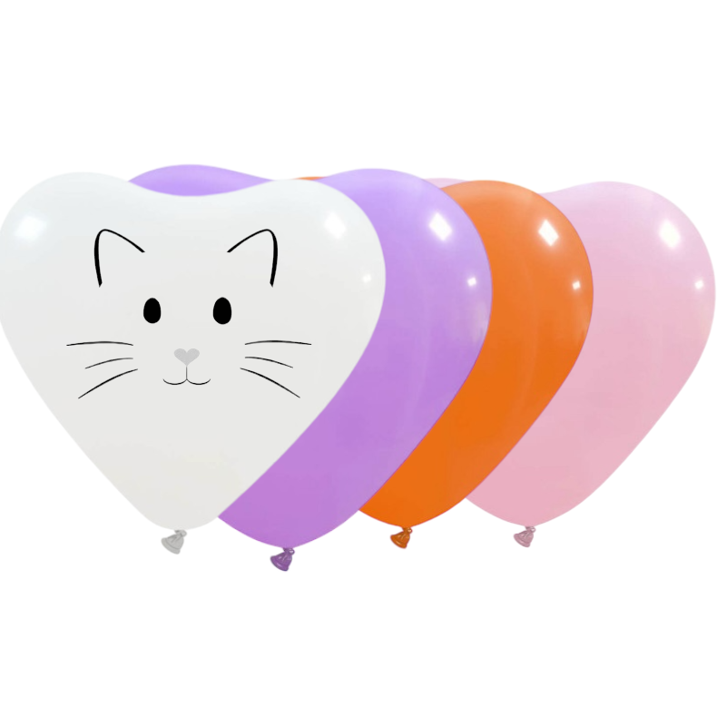 7 inch Cat Face on Heart Custom Printed Latex (Assorted)