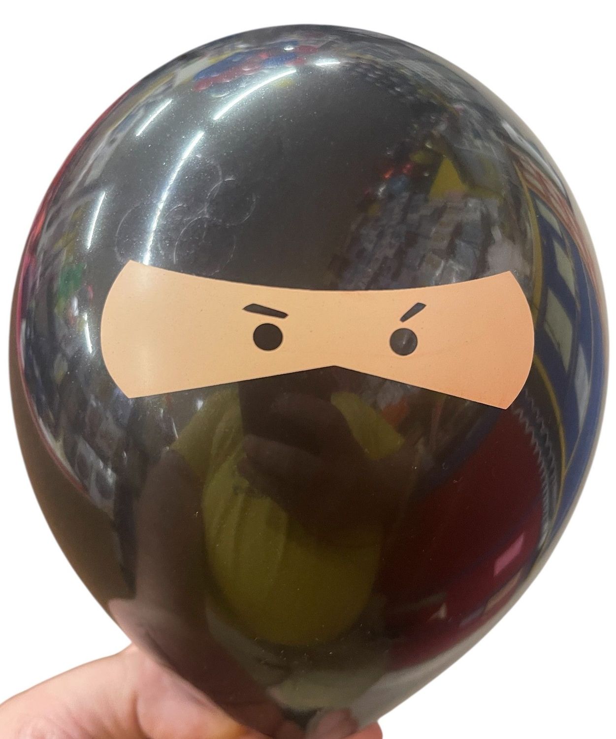 5 inch Ninja Face Custom Printed Latex Sempertex (Black balloon w/ blush ink)