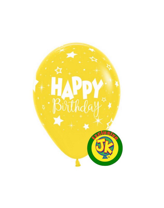 11 inch  Fantasy Happy Birthday Print on YELLOW - JK Exclusive Custom Printed Latex on Sempertex