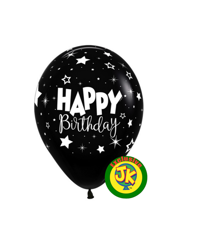 11 inch  Fantasy Happy Birthday Print on BLACK - JK Exclusive Custom Printed Latex on Sempertex