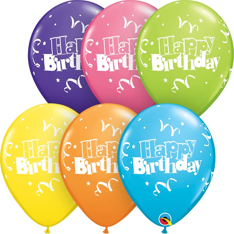 11 inch Birthday Streamers & Stars Qualatex