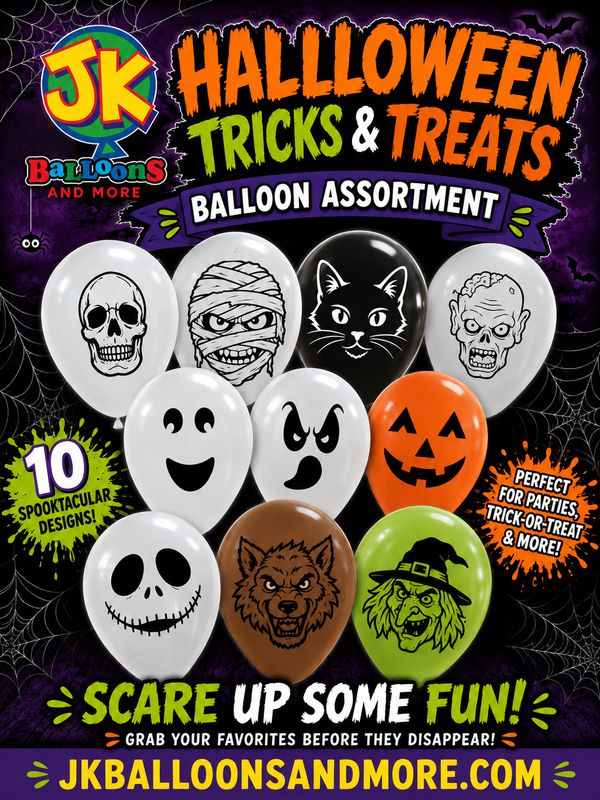 5 inch Tricks & Treats Assorted Halloween Printed Latex - Limited Edition