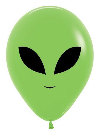11 inch Alien Face Printed Latex on Key Lime Sempertex