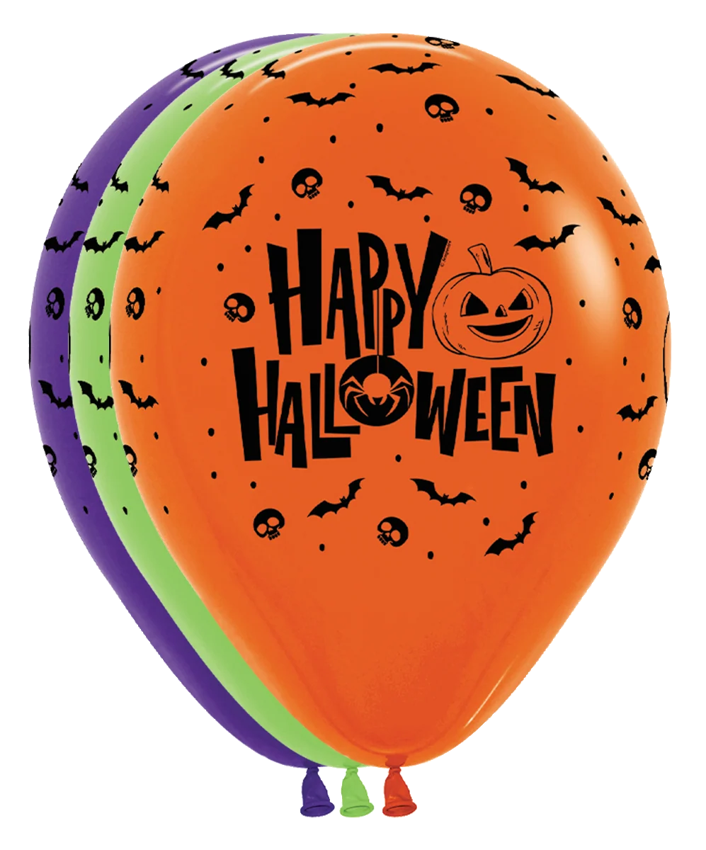 11 in Happy Halloween Night Print Assorted Sempertex 11 in Happy Halloween Night Print Assorted Sempertex