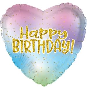 17 in Happy Birthday Iridescent Heart Foil (5 Pack - FLAT)
