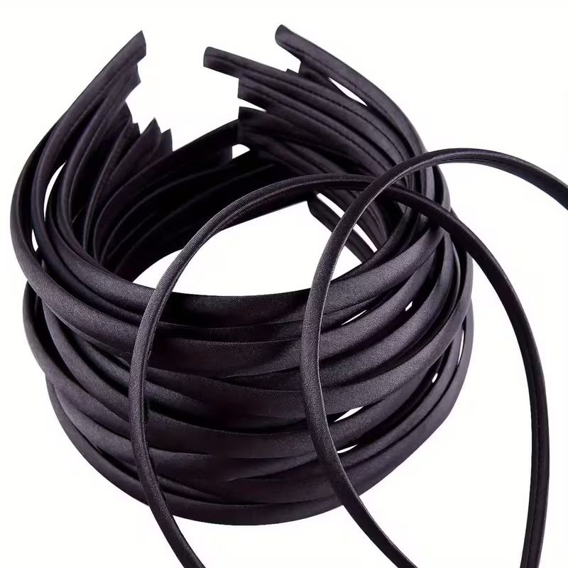 10 mm Black Satin Headbands (25 count)