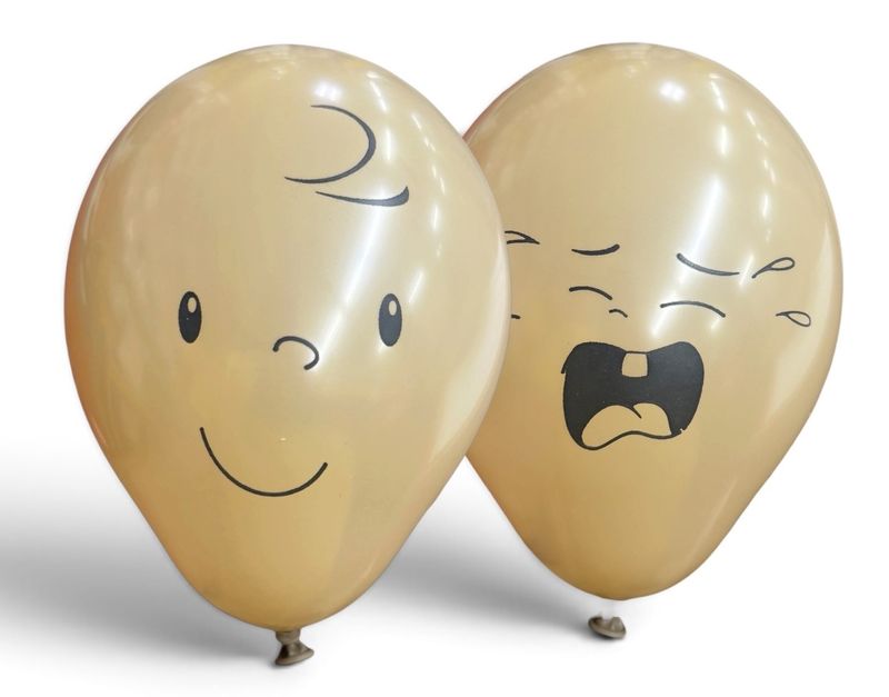 5 inch Happy/Sad Baby Face on Mocha - JK Exclusive Custom Printed Latex