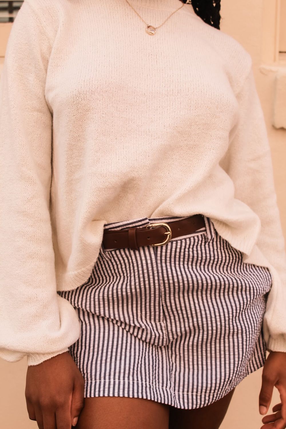 Blue Striped Skort With Belt