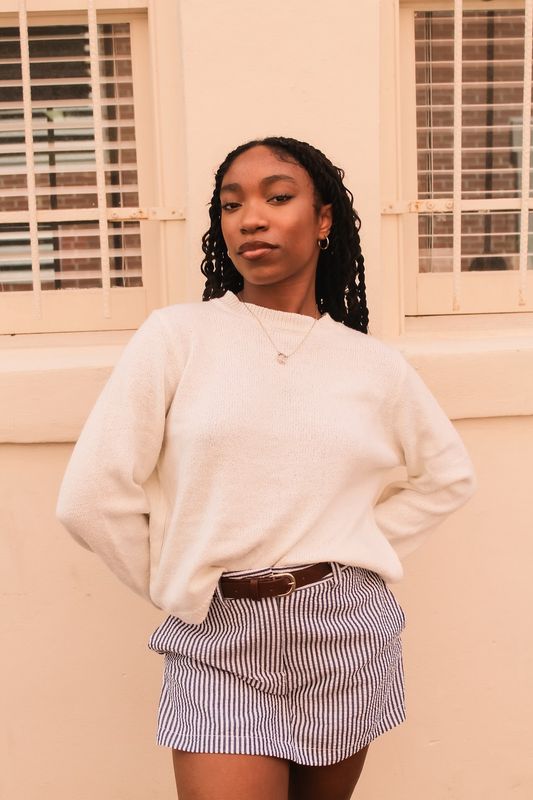 Blue Striped Skort With Belt