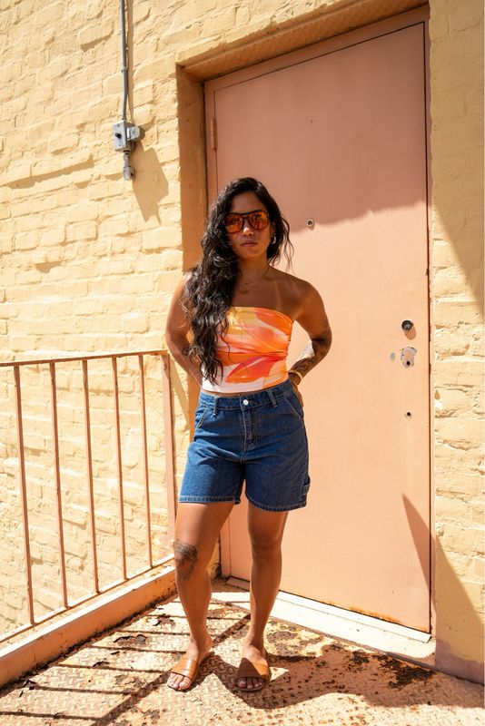 Medium Length Denim Shorts
