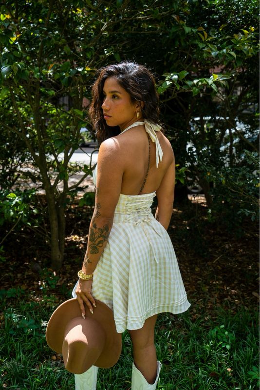 Yellow Plaid Halter Dress