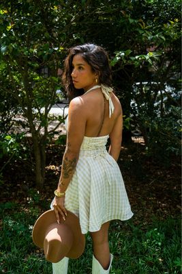 AA0265 HALTER DRESS YELLOW