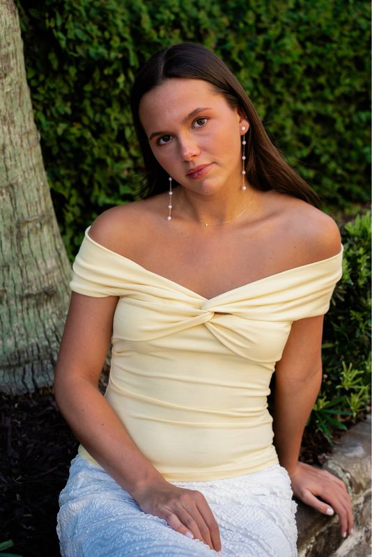 Yellow Twist Off Shoulder Top