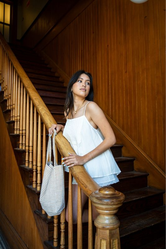 Large Knit Tote Bag Tan