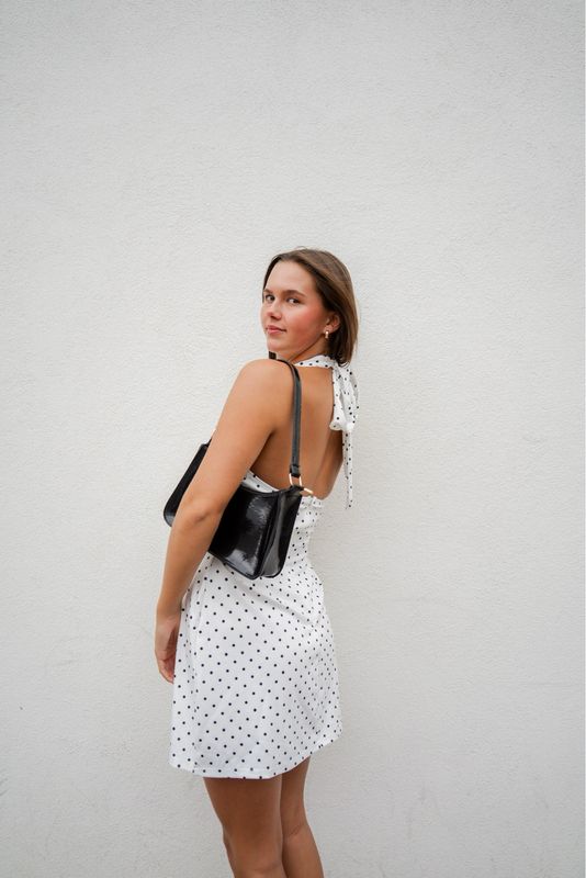 White Halter Polka Dot Dress