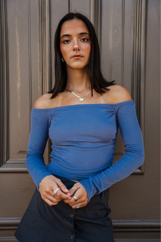 Fitted Off Shoulder Long Sleeve Top