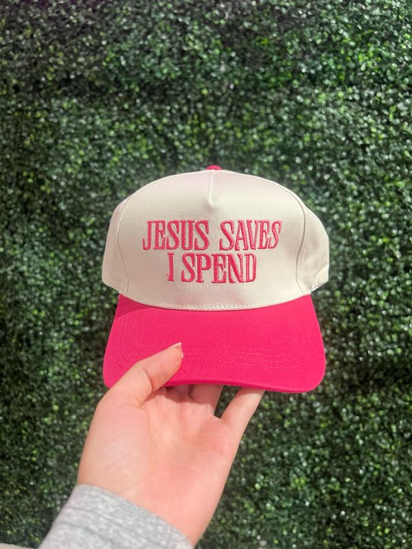 TRUCKER HAT JESUS SAVES HOT PINK