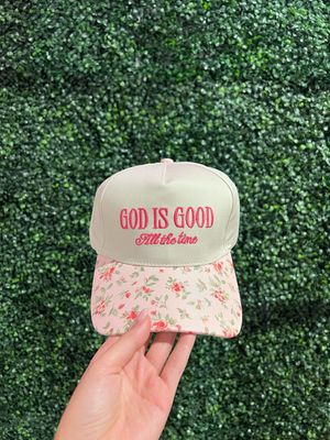 TRUCKER HAT GOD IS GOOD FLORAL