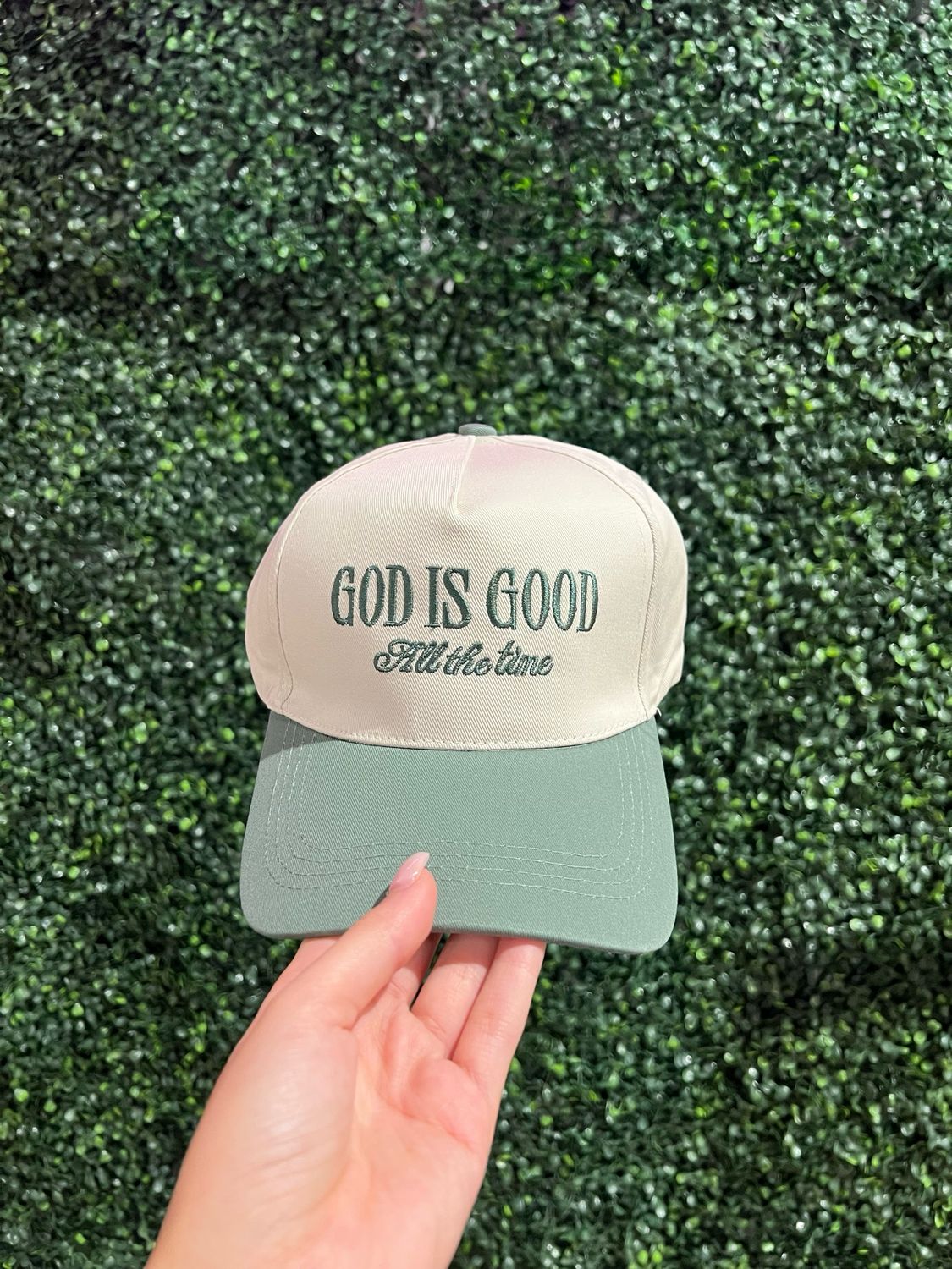 TRUCKER HAT GOD IS GOOD GREEN