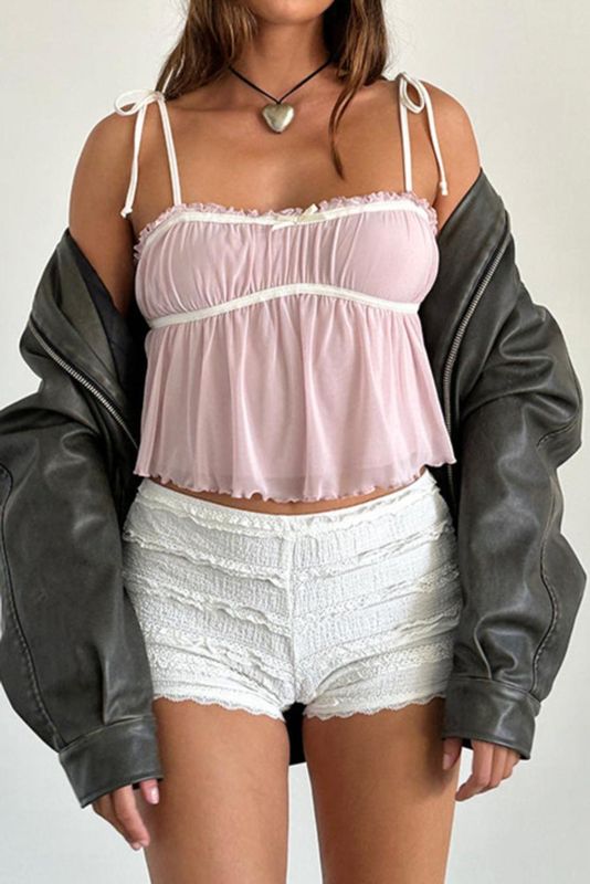 Pink Ruffle Bow Tank Top