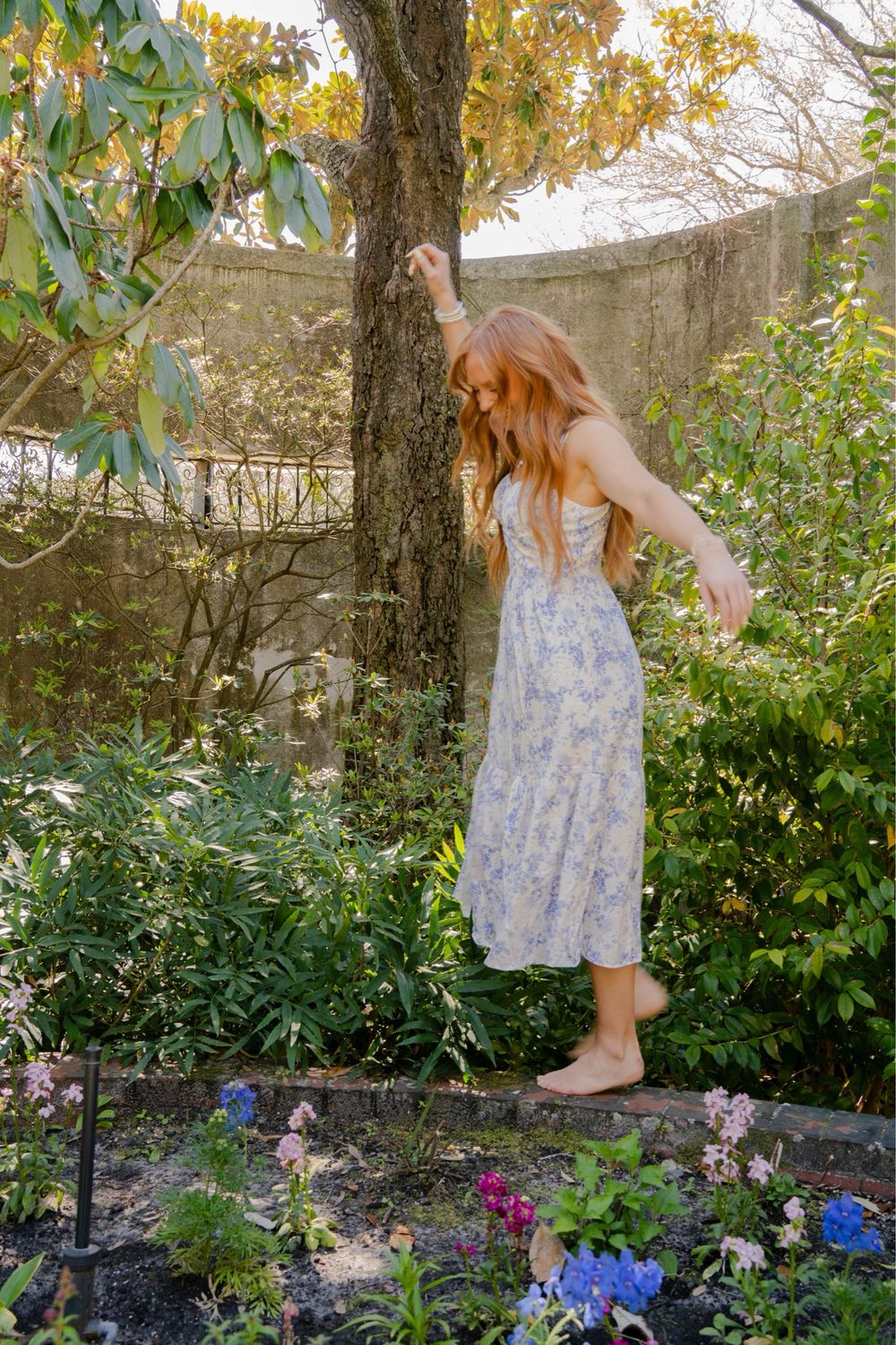 Blue Floral Milkmaid Midi Dress