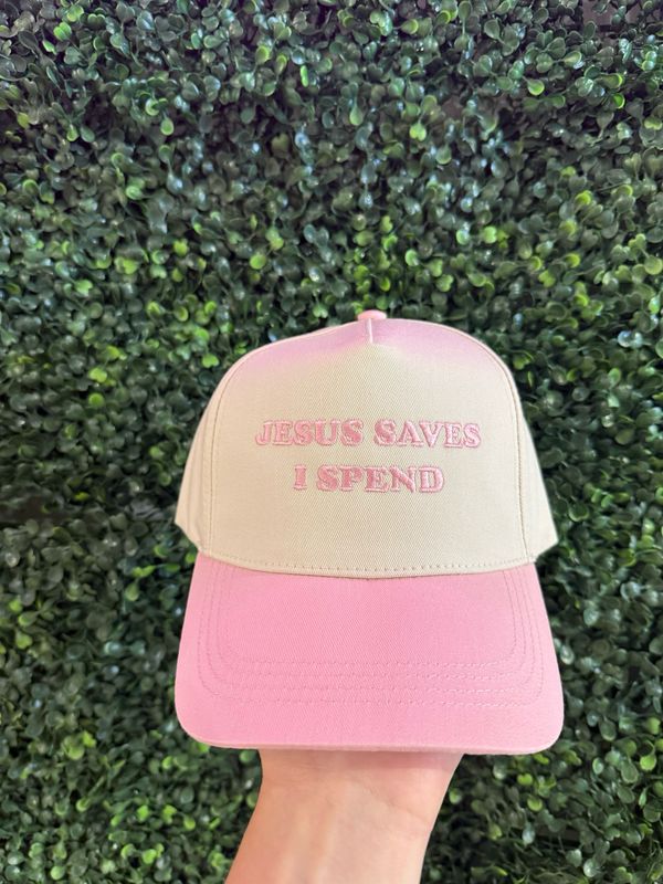 Jesus Saves I Spend Trucker Hat Pink