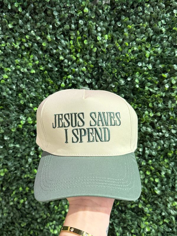 Jesus Saves I Spend Trucker Hat Green