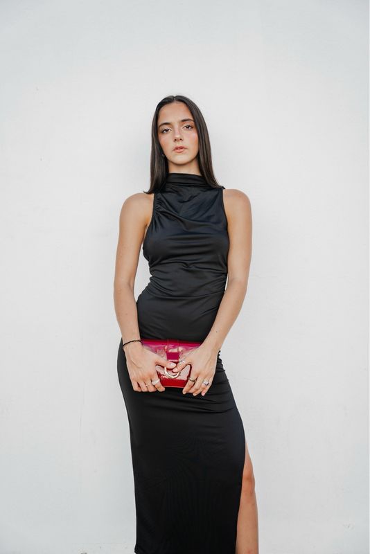 Black Asymmetrical Maxi Dress With Slit