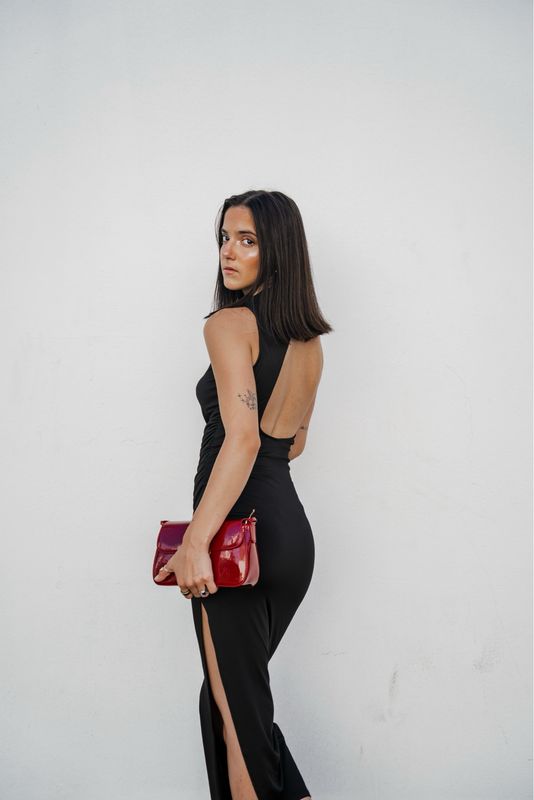 Black Asymmetrical Maxi Dress With Slit