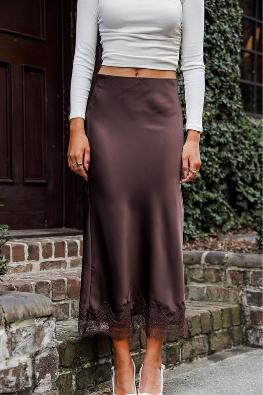 Satin Maxi Skirt With Lace Trim