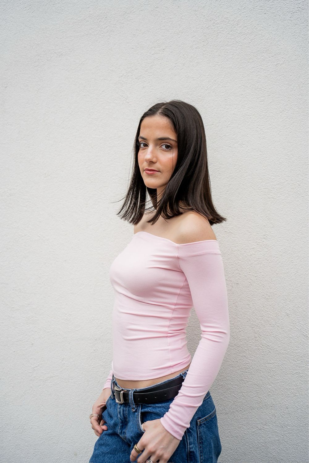 Pink Off Shoulder Long Sleeve Top