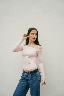 Pink Off Shoulder Long Sleeve Top
