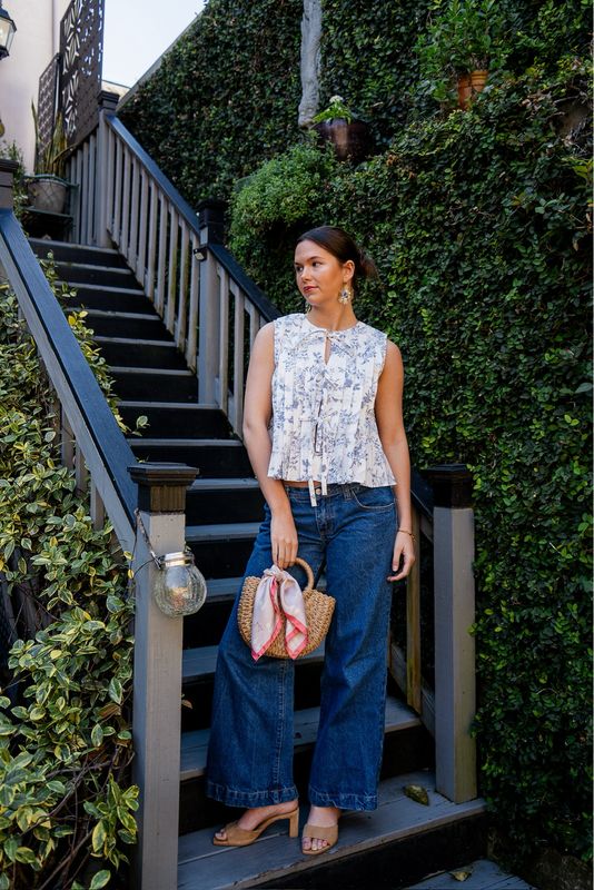 Blue Floral Tie Top