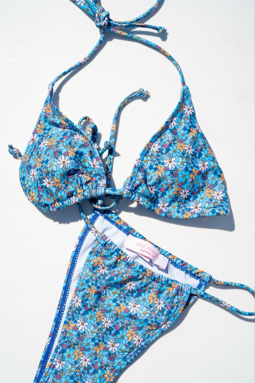 Blue Floral Triangle Two Piece Bikini Set