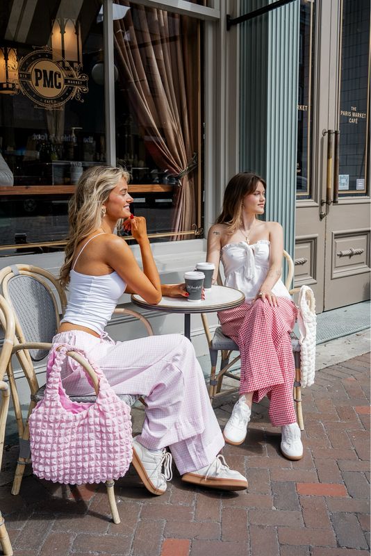 Gingham Drawstring Wide-leg Pants