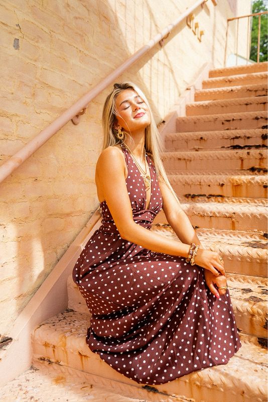 Brown Polka Dot Halter Dress
