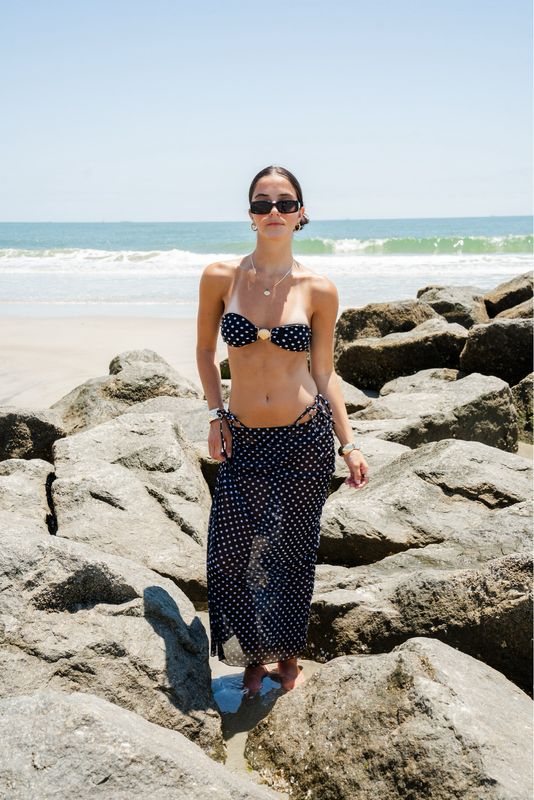 Black Polka Dot Three Piece Bikini Set