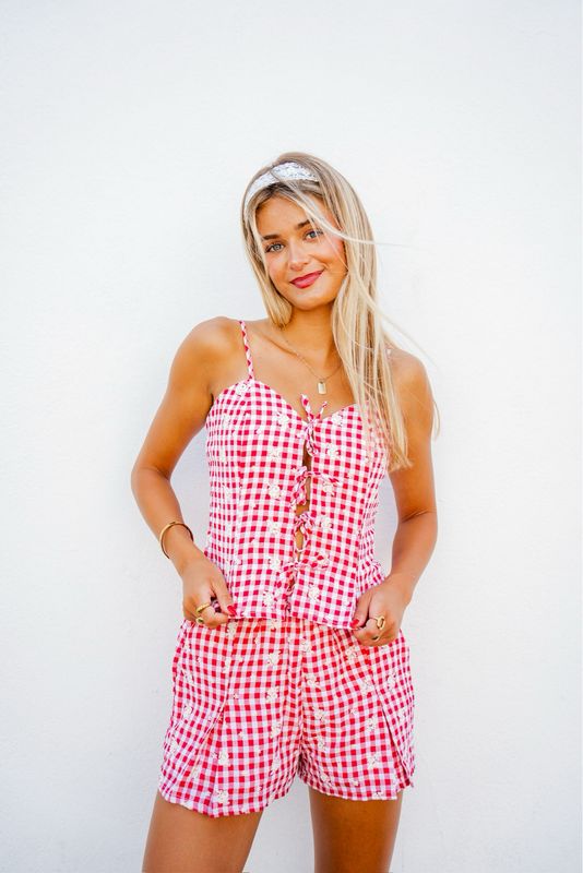 Red Gingham Set Top