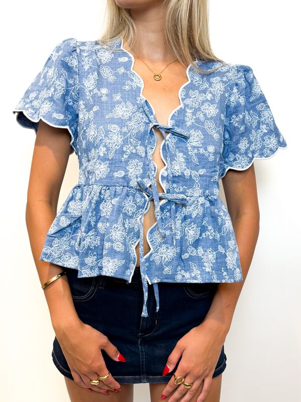 Blue Floral Tie Top