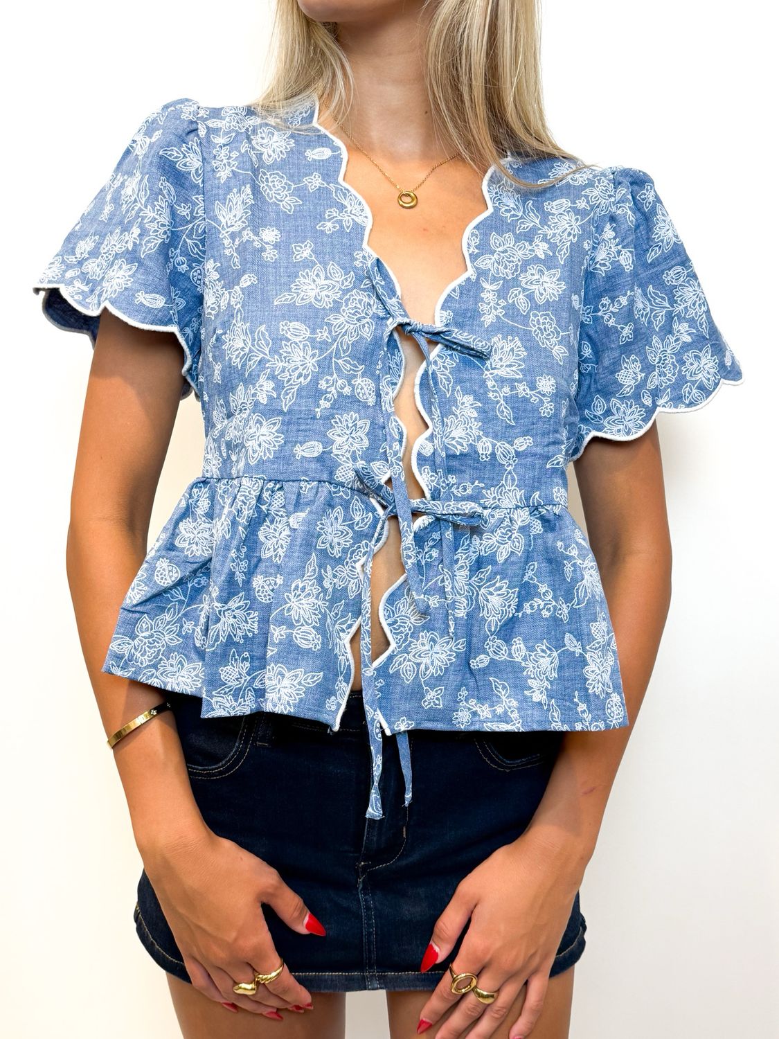 Blue Floral Tie Top