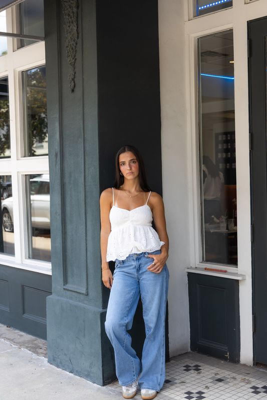 White Eyelet Smocked Top