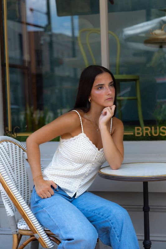 White Polka Dot Lace Tank