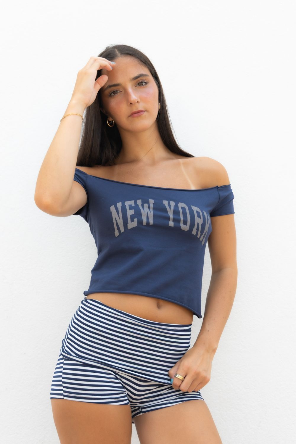 Folded Striped Mini Shorts